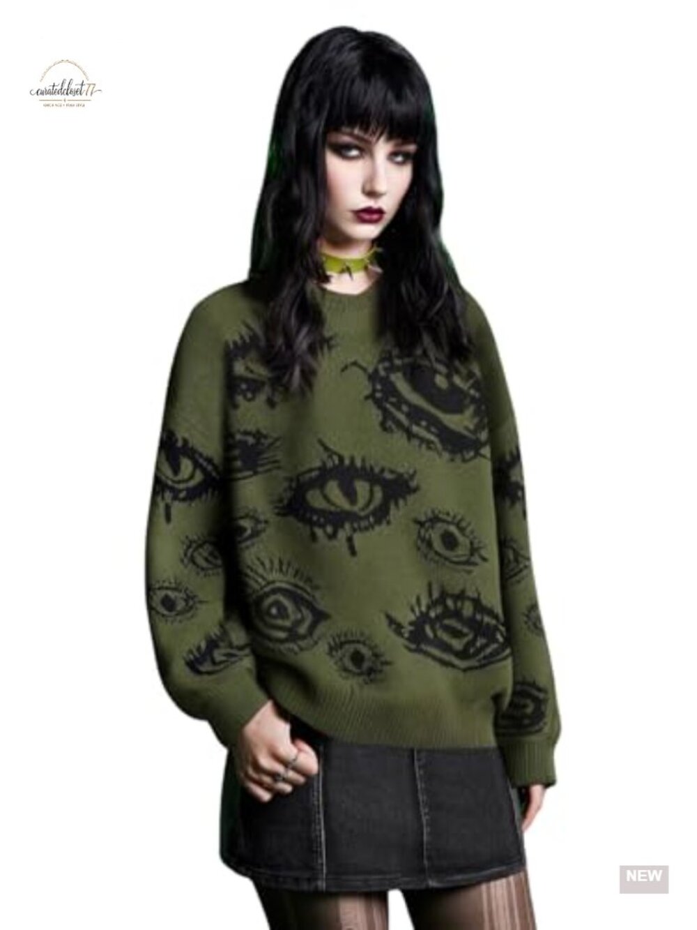 Plus Size Grunge Punk Print Long Sleeve Pullover Sweater Top